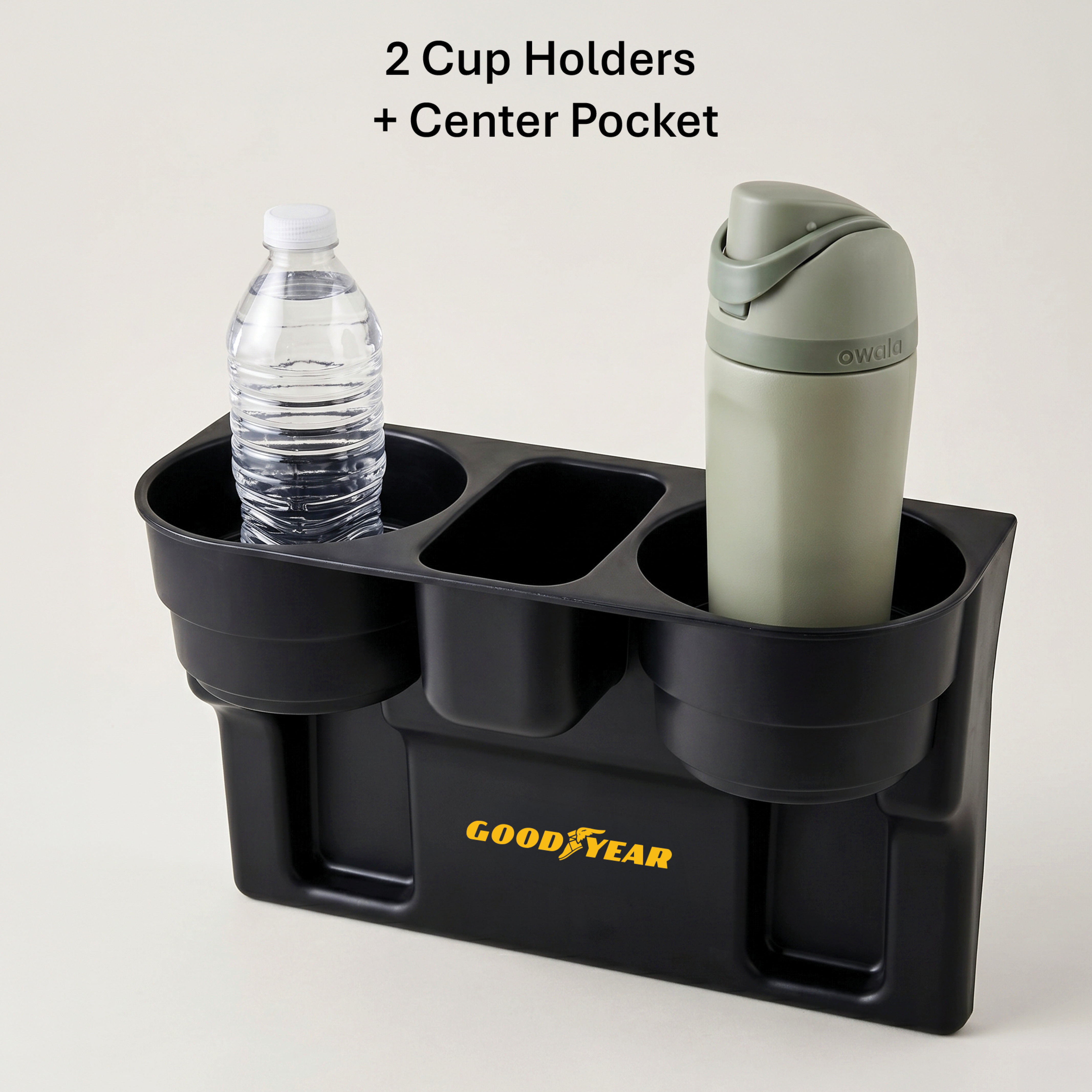 2 Cup Holders + Center Pocket
